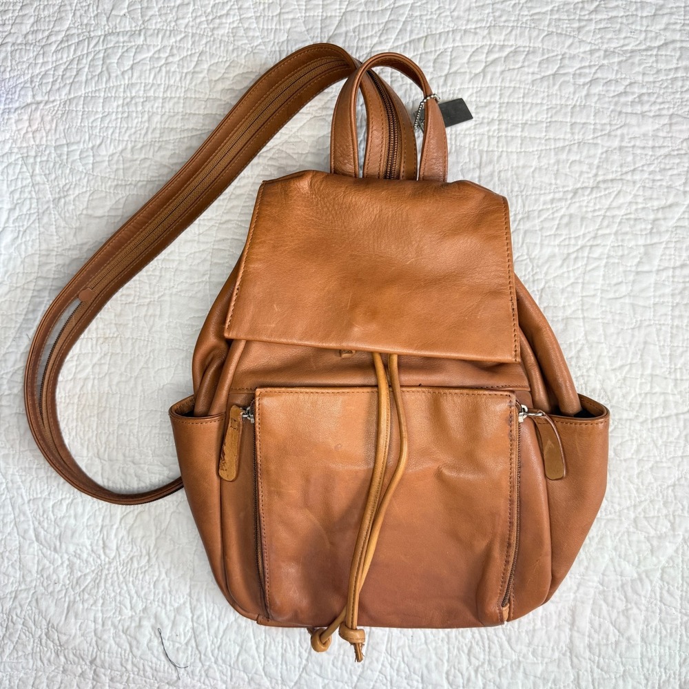 VINTAGE St Johns Bay Brown Soft Leather Sling Convertible Backpack Bucket Bag